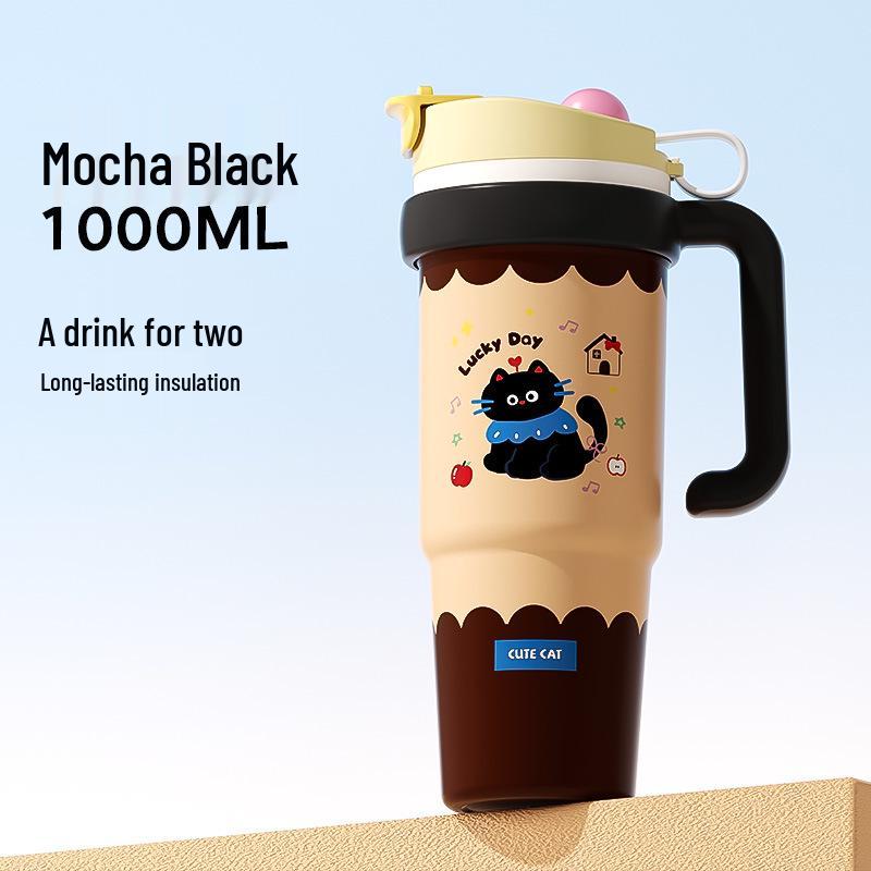 Stainless Steel Jumbo Thermos Mug, Large Capacity with Handle, Portable Vacuum Ice Buster Cup. 1L