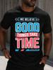 Unisex T-shirt Mens Limited Edition Retro Pattern T-Shirt Believe Good Luck Slogan & 80s Neon Color Geometric Print