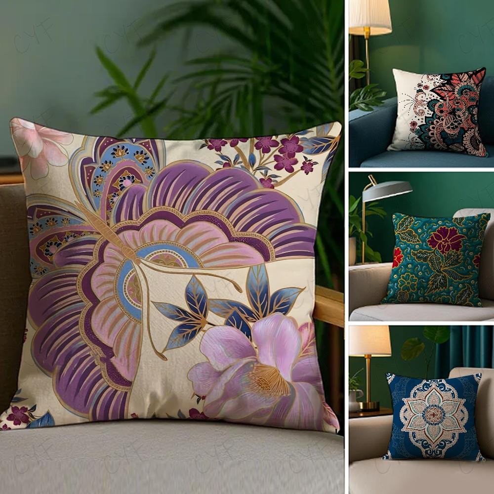 Panika Chen Unisex Indonesia B-Batik Design Pillow Case Anti-Dustmite Pillowcase Invisible Zipper Silky Short Plush Sofa Cushion Cover