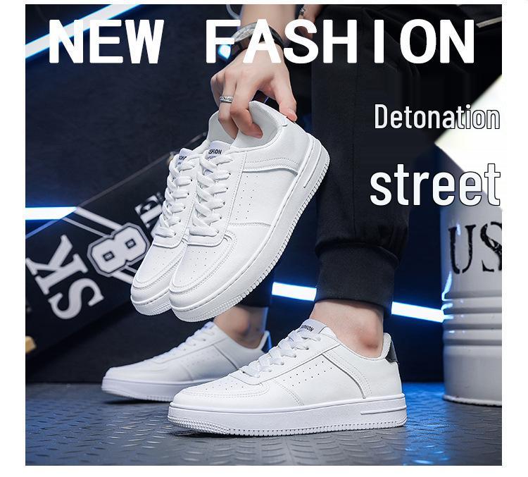 2025 Summer Men's Breathable White Skate Shoes - Trendy, Versatile, Thick Sole, Casual Sports Footwear for Students