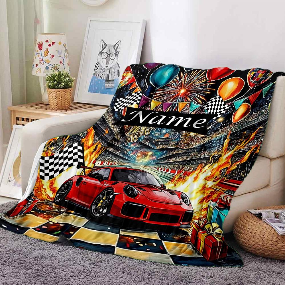 Racing Celebration A Vibrant Sports Car Festival Cozy Blanket Customize Text Ultrasoft Versatile For Sofa Couch Office Bed Picnics Four Seasons