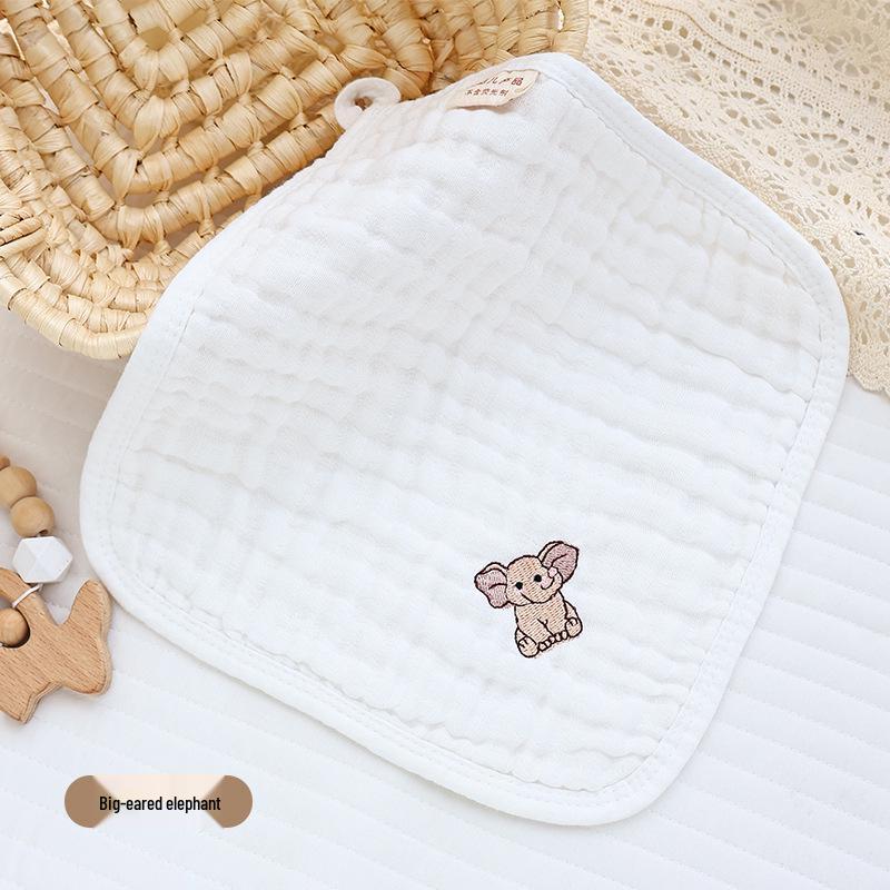 

Dual-Use Baby Bib & Washcloth: Six-Layer Embroidered Cotton Gauze Towel for Kids 25x25cm