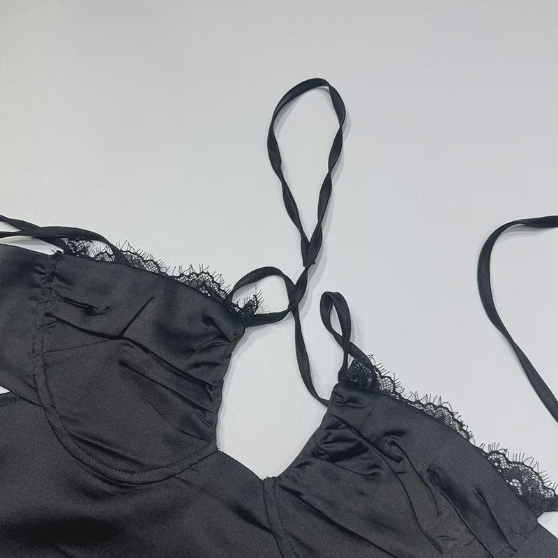 2023 Evropský a americký styl Sexy krajkové šaty bez zad se špagetovými ramínky a rozparkem