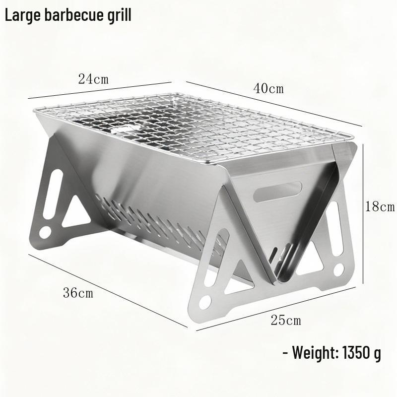 Portable Stainless Steel Folding Outdoor Stove & Grill Set: Skewers, Fire Pit, Barbecue Pan, Wood Camping Supplies.