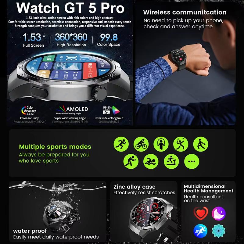 New Smart Watch Men NFC HD AMOLED Screen GPS Motion Trajectory Heart Rate Bluetooth Call Sports Smart Watch IP68 Wireless Charging