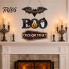 Outdoor Halloween Door Decor Happy Wooden Sign, Cute Bat Ghost Pumpkin Boo Hanger, Trick Hanging Ornament or Treat Wall Sign for Party, Front