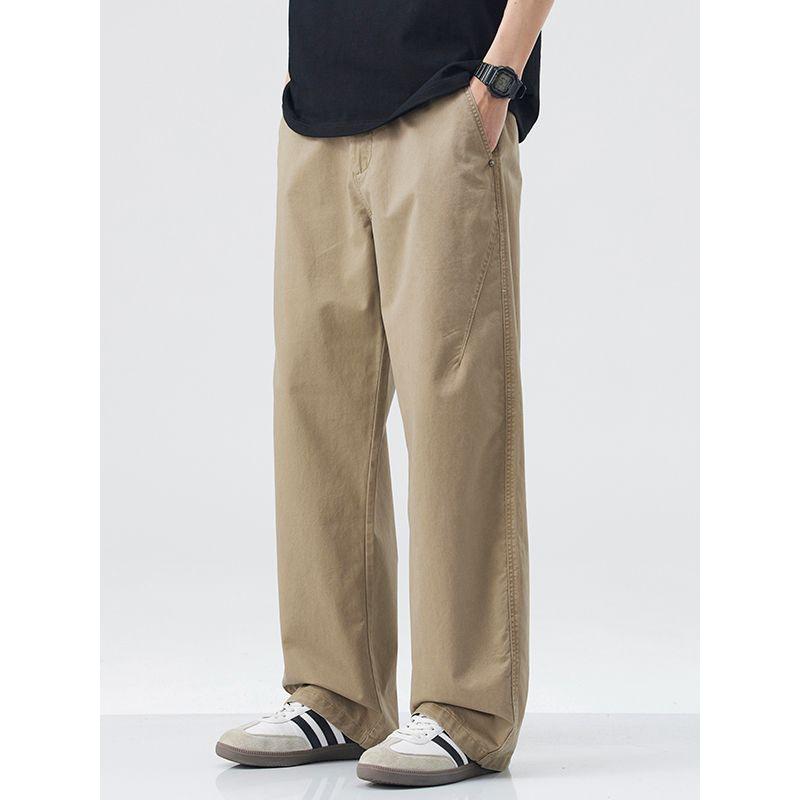 | American retro trendy brand pure cotton casual pants men's solid color simple and versatile loose drape straight pants