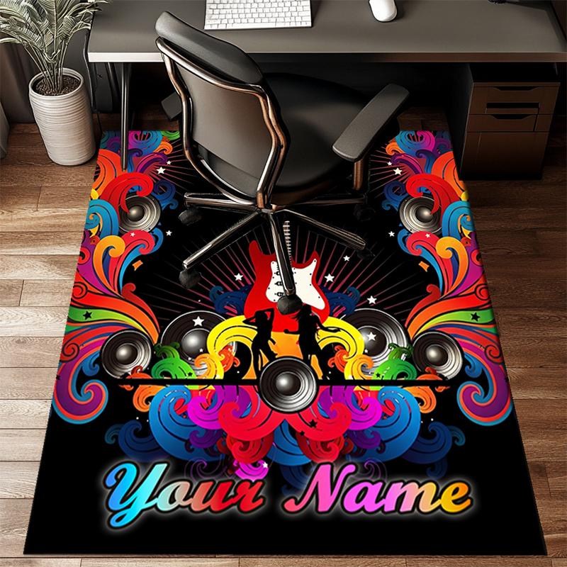 1PC Custom Name Colorful Guitar Music Festival Theme Floor Mat Ideal for Living Room, Game Rooms, Office, Bedroom, Floor Mat Playful Design