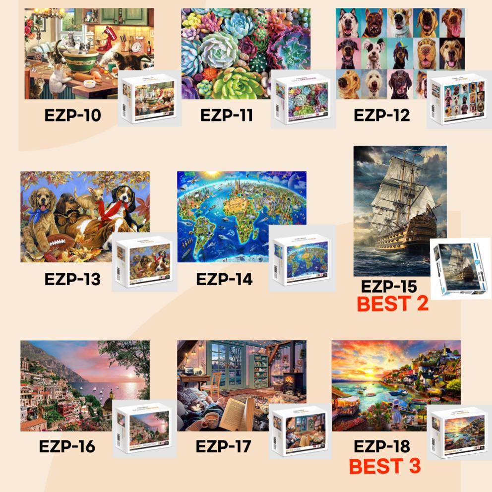 Easy Puzzle 1000-Piece Jigsaw Puzzle Collection - 27 Unique Designs