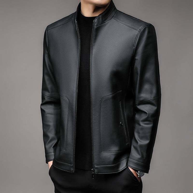 Men's Genuine Leather Jacket Men's Sheepskin Business Lapel Middle-aged Dad's Spring and Autumn New Leather Jacket