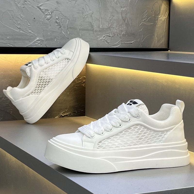 

2025 New Style Men s Mesh Breathable Thick Soled Casual Shoes Trend Comfortable Non Slip Slip on Chunky Sneakers 39 белый