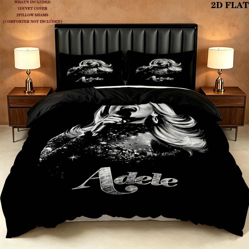 Adele Pattern Bedding Quilt Set Quilt Cover Pillowcase Home Birthday Gift(1 * duvet cover + 2 * pillowcase, without core)