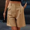 Women Casual Shorts High Waist Straight Loose Button Pocket Solid Color Ladies Summer Wide Leg Short Pants Trousers Office Wear