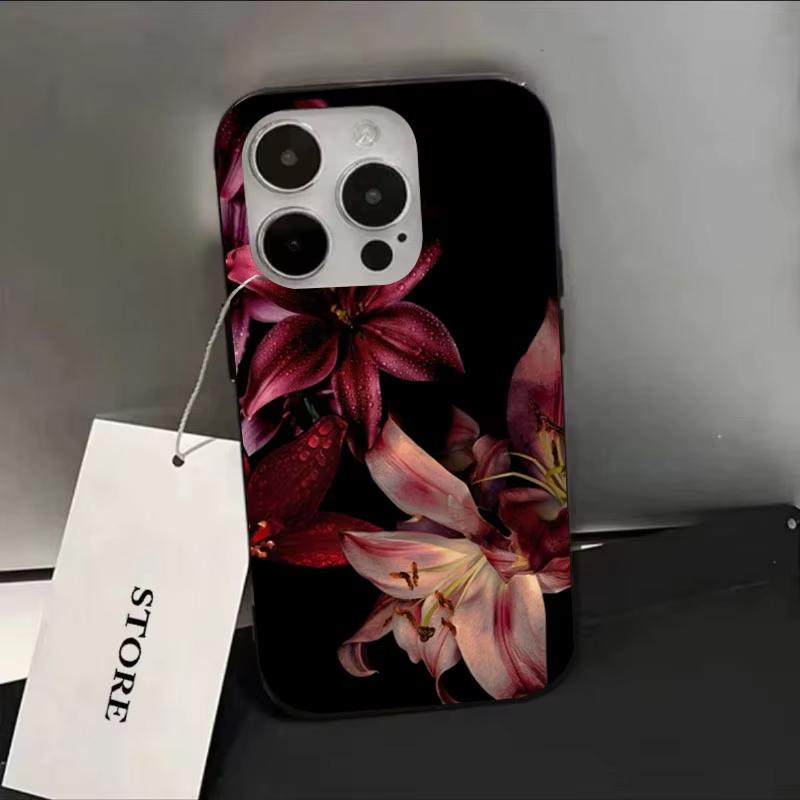 

Elegant Red Lily Flower Phone Case for Samsung S25 S24 S23 S22 S21 S20 Note20 FE Ultra Plus 5G Soft Cover S24 5G