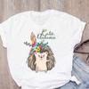 Cute Funny Hedgehog Cartoon Graphic Print Tshirt Women Summer Fashion Harajuku Lady T-Shirts Top Unisex Casual Short Sleeve