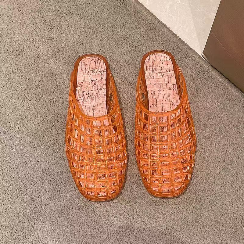 Fashion 2026 Women's New Luxury  Flat Slippers with Hollow PVC Breathable Summer Outerwear Baotou Bag and Casual Slippers