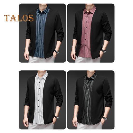 Pánská košile Falešný Dvoudílný cardigan Zapínací límec Jednořadý pruhovaný Dlouhé rukávy Barevně ladící Pletený Formální Business Styl Top