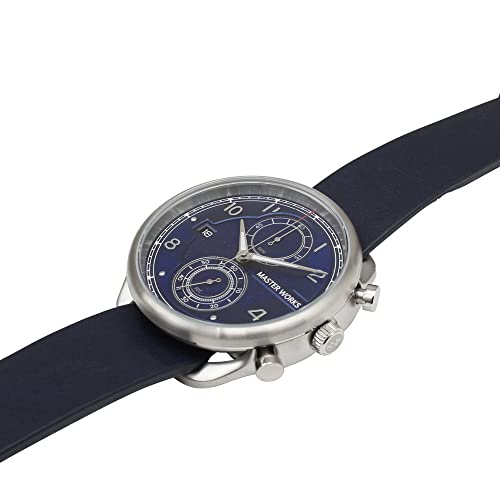 MASTER WORKS Quattro 002 MW07SN-EDNVG8 Men's Watch, Made In Japan, Quartz Movement, 41mm, Leather Strap, Chronograph, Navy Blue