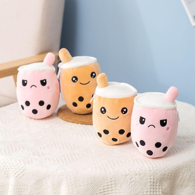 Cozy Reversible Secret Pouch Boba Plushie Bubble Tea Milk Stuffed Toy For Kids