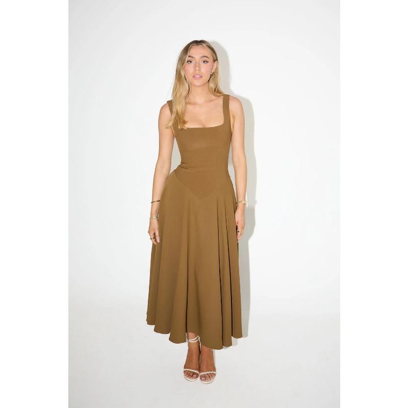 Women's Summer Simple Sexy Solid Colour Straps Slim Midi Dresses