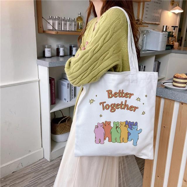 Summer New Fashion Kawaii Ladies Shopping Casual Simple Large-capacity Women's Cotton Bag Canvas Tote Bag Shopping Bag Women's F