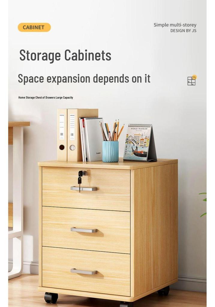 Lockable Mobile Wooden Cabinet for Under Desk Storage