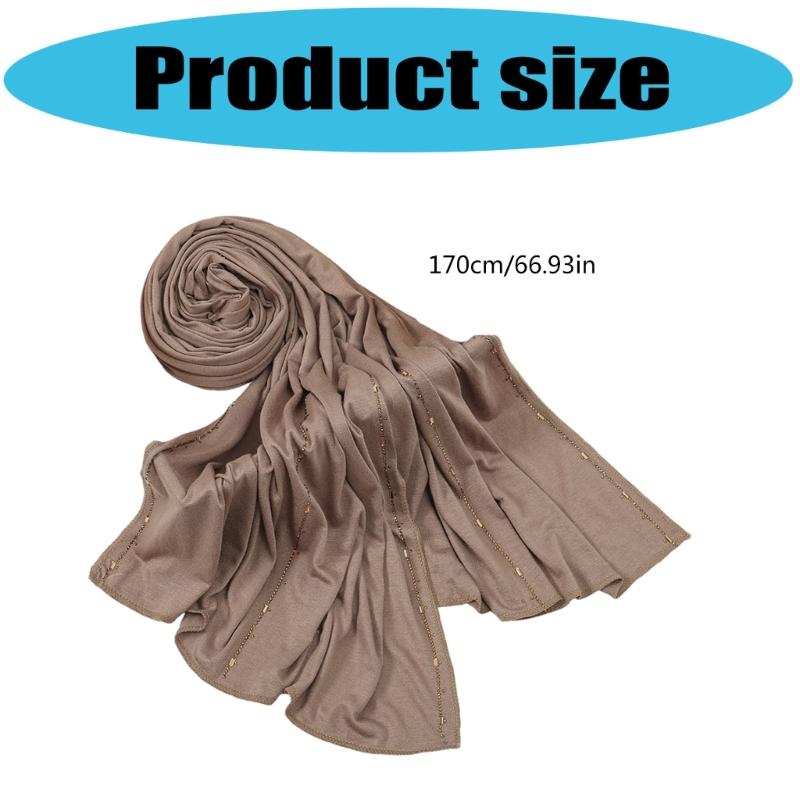 Elegant Rhinestones Embellished Mercerized Cotton Scarf For Women Lightweight Head Wrap Shawl Multifunctional Draping Accessory