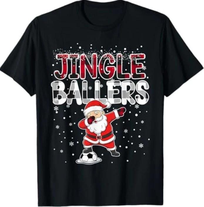 Jingle Ballers Santa Football Christmas Soccer Plaid T-Shirt 2XL