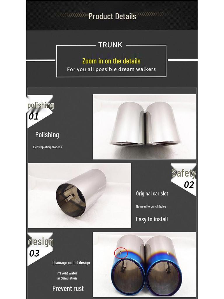 Silver Exhaust Muffler for 12-14 Malibu, Lynk & Co 02, Straight-Through Tailpipe