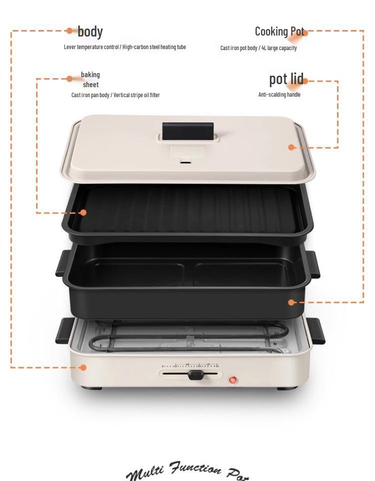 Multi-Function Electric Grill & Hot Pot Combo for Indoor BBQ and Baking