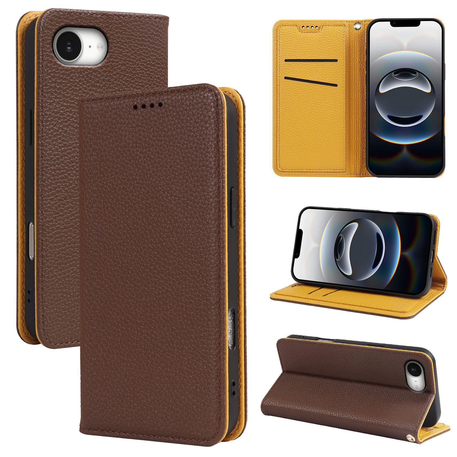 

Two Tone Lychee Pattern Strong Magnetic Apple 17 Phone Case Cross-border 16 Suitable for IPhone 15 Card Insertion 11 Flip Leather Cover 13 iPhone 7/8/SE2（2020）/SE3（2022） темно-коричневого