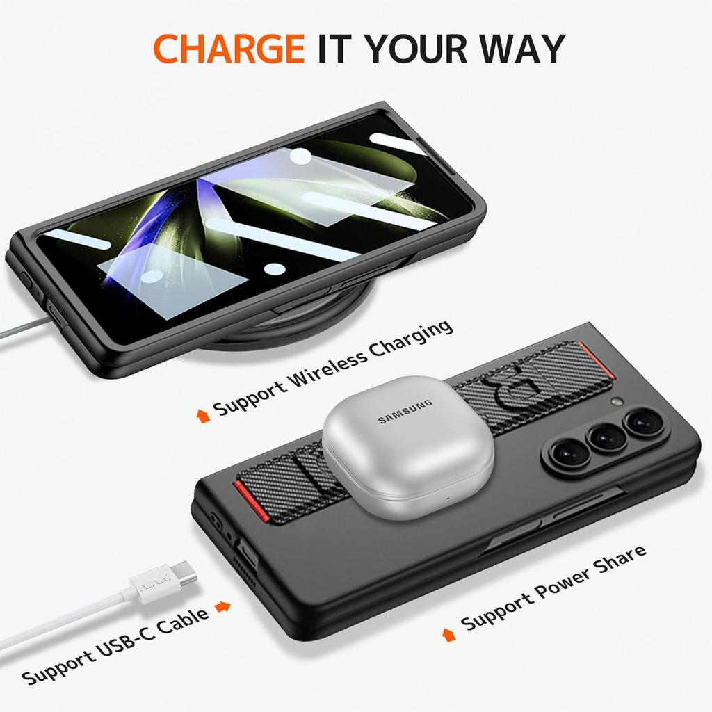 NINKI Compatible Samsung Galaxy Z Fold 6 Case Carbon Fiber with Strap,Shockproof Slim Cover Screen Protector Case for Samsung Z Fold 6 Phone Case