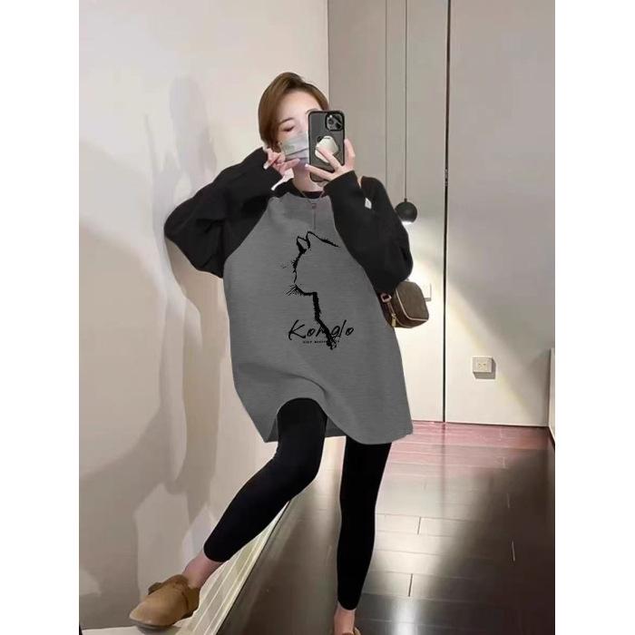 

Women s Color Block Raglan Long Sleeve T-shirt, Threaded Warm Design, 230g Casual Base Layer Top Extra Large черный серый