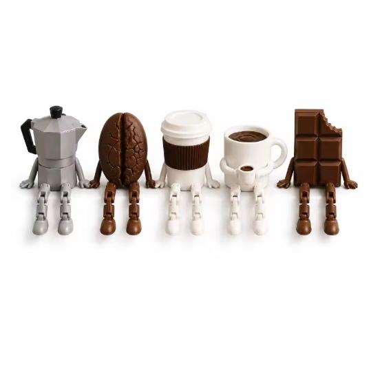 1pcs 1D Printed Coffee Corner Decor Articulated Moka Pot Coffee Bean Cup Mug Chocolate Figures, Coffee Station Shelf Decor, Gift