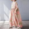 Einfaches böhmisches langes Kleid Sommer neu gefüttert Übergröße Kurzarm Rundhals bedrucktes Kleid Damenbekleidung