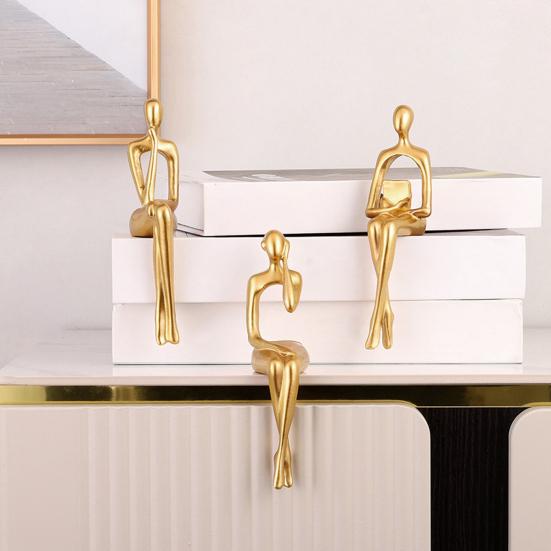 Złoty Myśliciel Rzeźba Abstrakcyjna Dekoracyjna Ornament Poprawiający Koncentrację Biurko Półka Salon