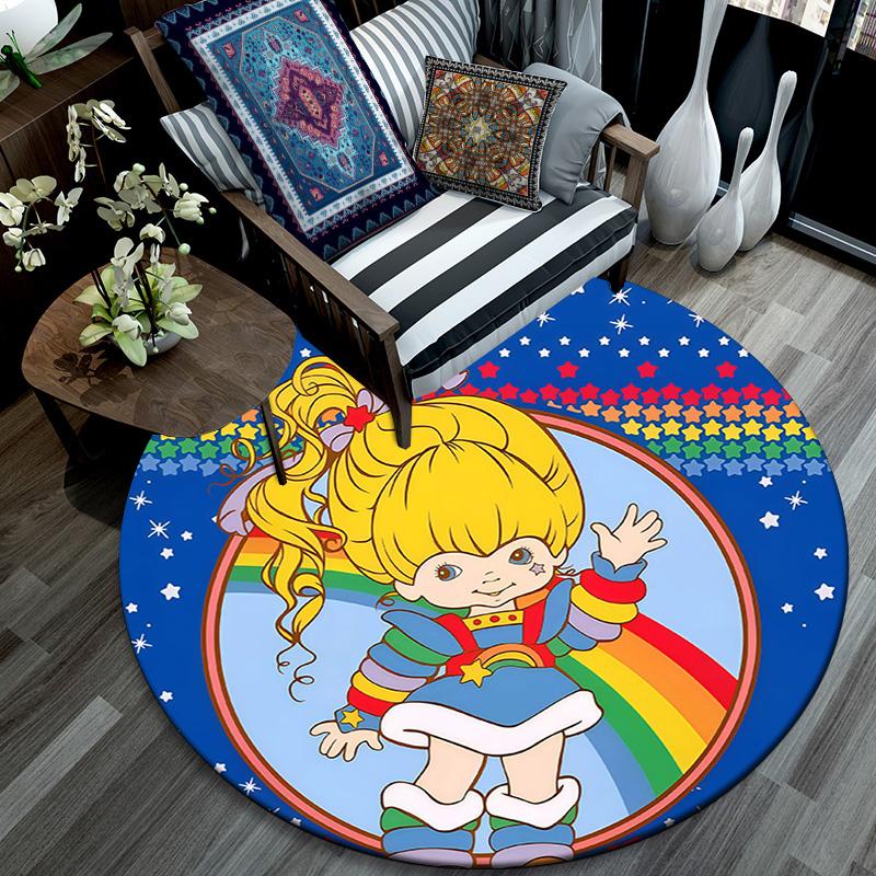Rainbow Brite,Round Area Rug,Carpet Rug for Living Room Bedroom Sofa Playroom Decor,Non-slip Floor Mat