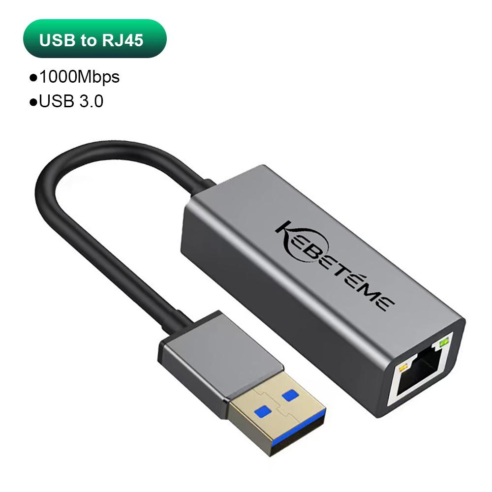 Kebidumei 1000Mbps USB Ethernet Adapter USB 3.0 Network Card To USB RJ45 Lan for PC MacBook Win 10/11 Ethernet USB Cable