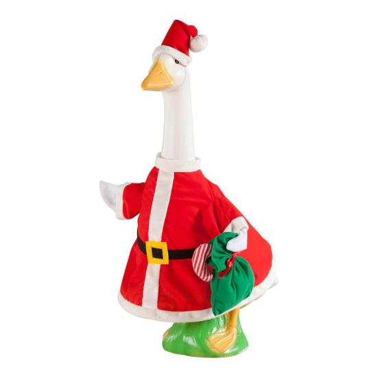 Santa Claus Goose Outfit Christmas Porch Goose Costume Festive Clothes And Hat for 23" High Cement or Plastic Goose Lawn Patio Garden Decor