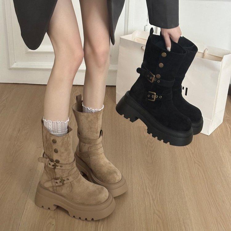 Two Thick-soled British Style Heightening Martin Boots for Women's 2025 New Versatile and Thin Explosive Casual Short Boots