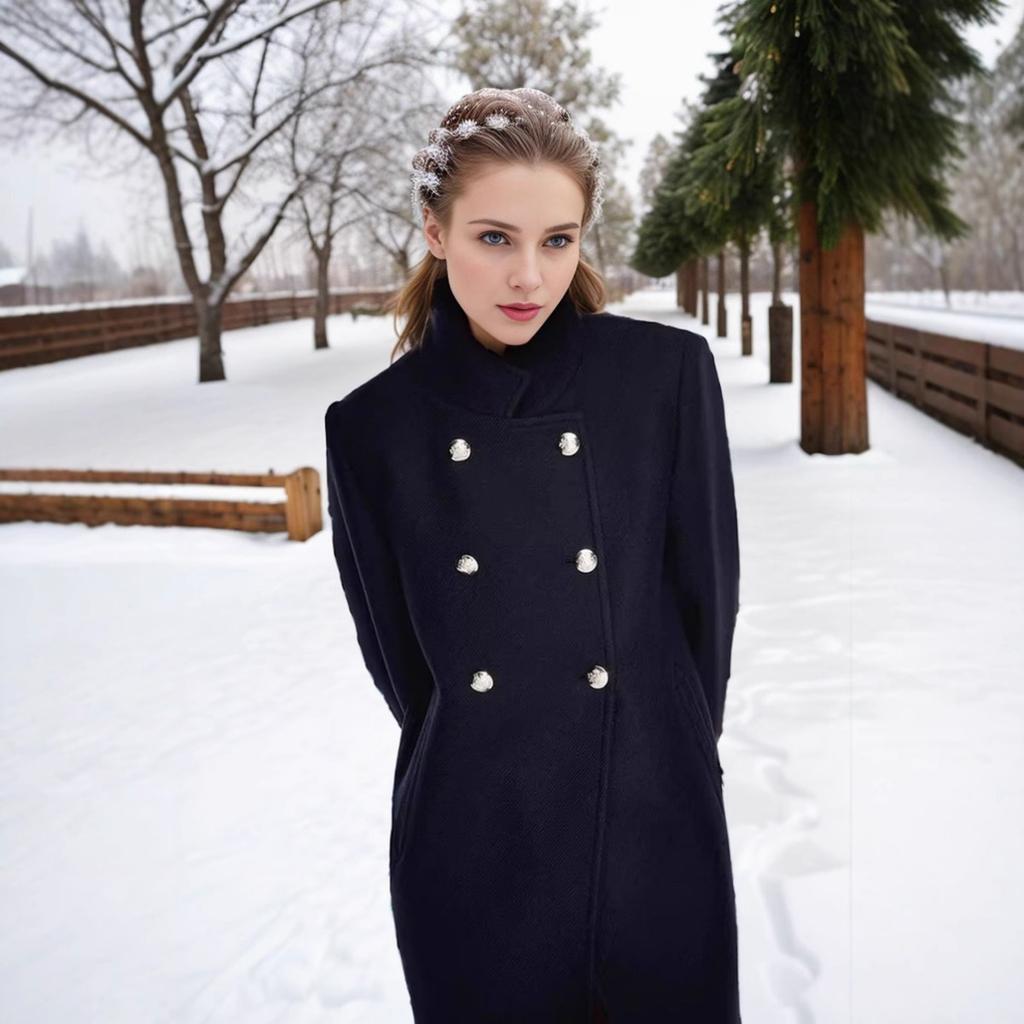 Women's Coats - Fall Winter Women's Mid-length Wool Coat Slim Fit Stand Collar Fashion Elegant Women Outerwear