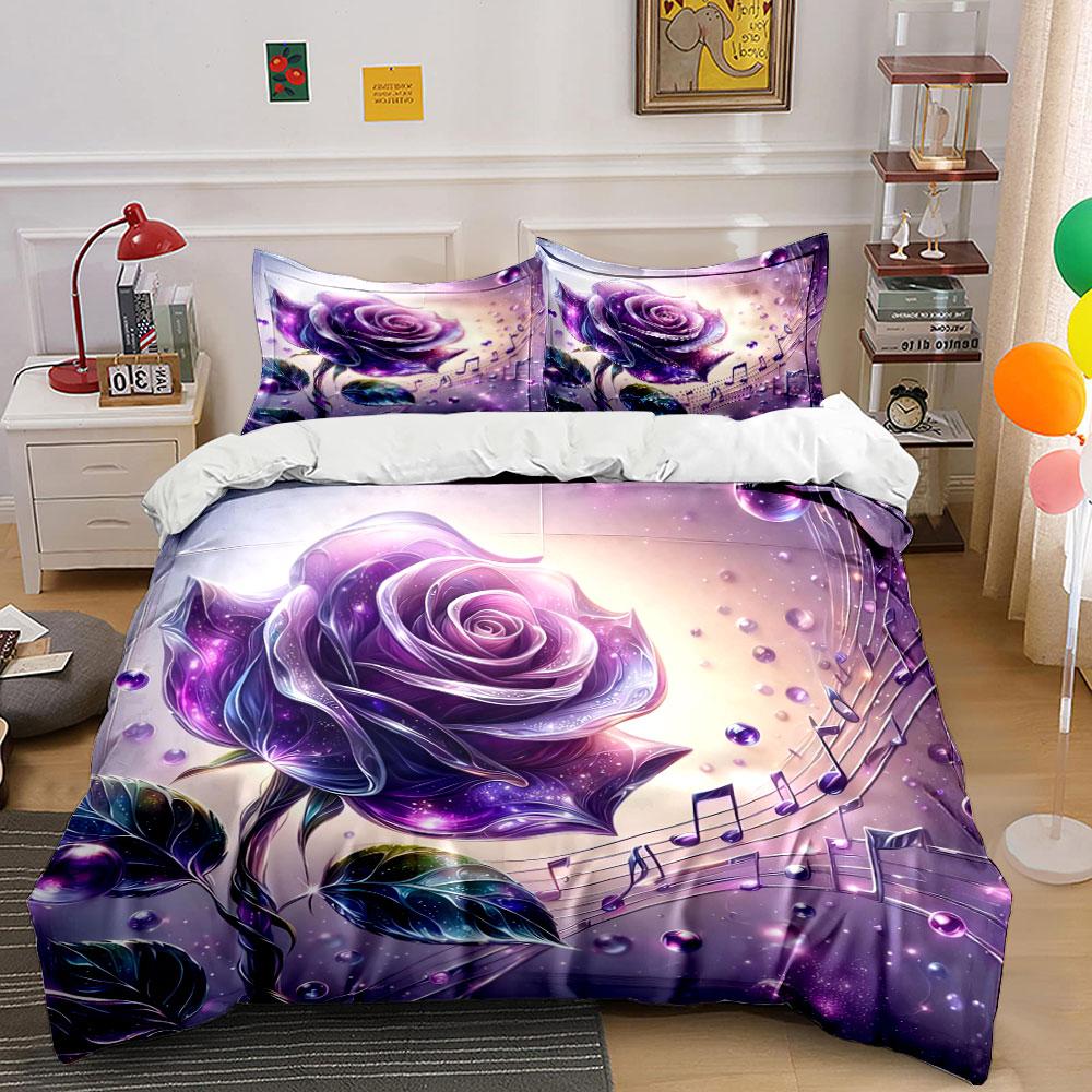 "Rose Music Art Decor Set" Bedding Set with 1 Duvet Cover 2 Pillowcases Single Double King Queen, Gift