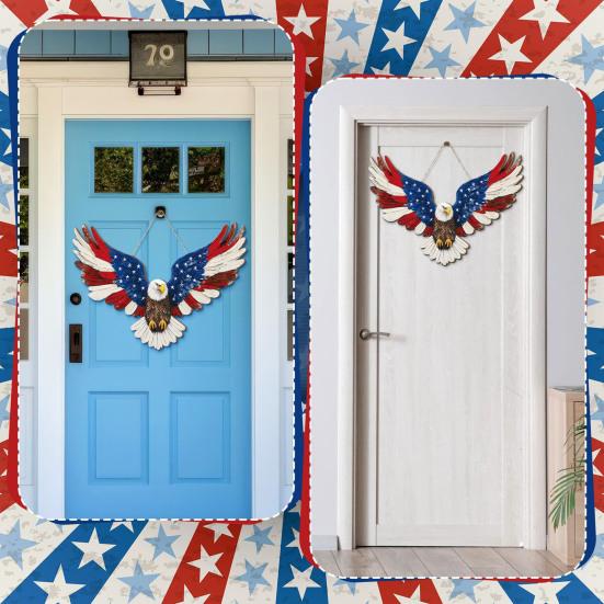 Yousheng 4th of July Patriotic Eagle Wreath Wooden American Eagle Door Hanger Vintage Hanging Welcome Sign for Independence Day Memorial Day Home Door