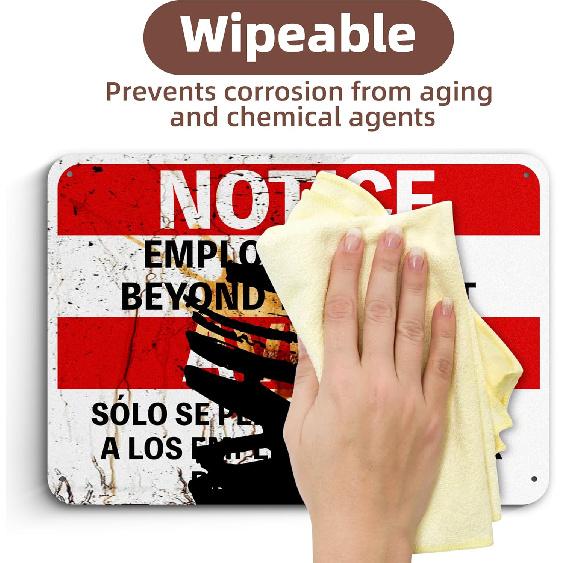 2 PCS Employees only Sign Bilingual 9.6x7 inch, Employee only Signs for Doors Aluminum, Employees only Beyond this Point Sign Reflective, Horizontal