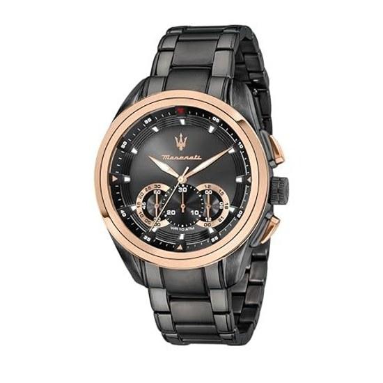 Maserati watch mens Traguardo dark gray chronograph quartz luminous 100m water resistant official genuine product 2-year warranty