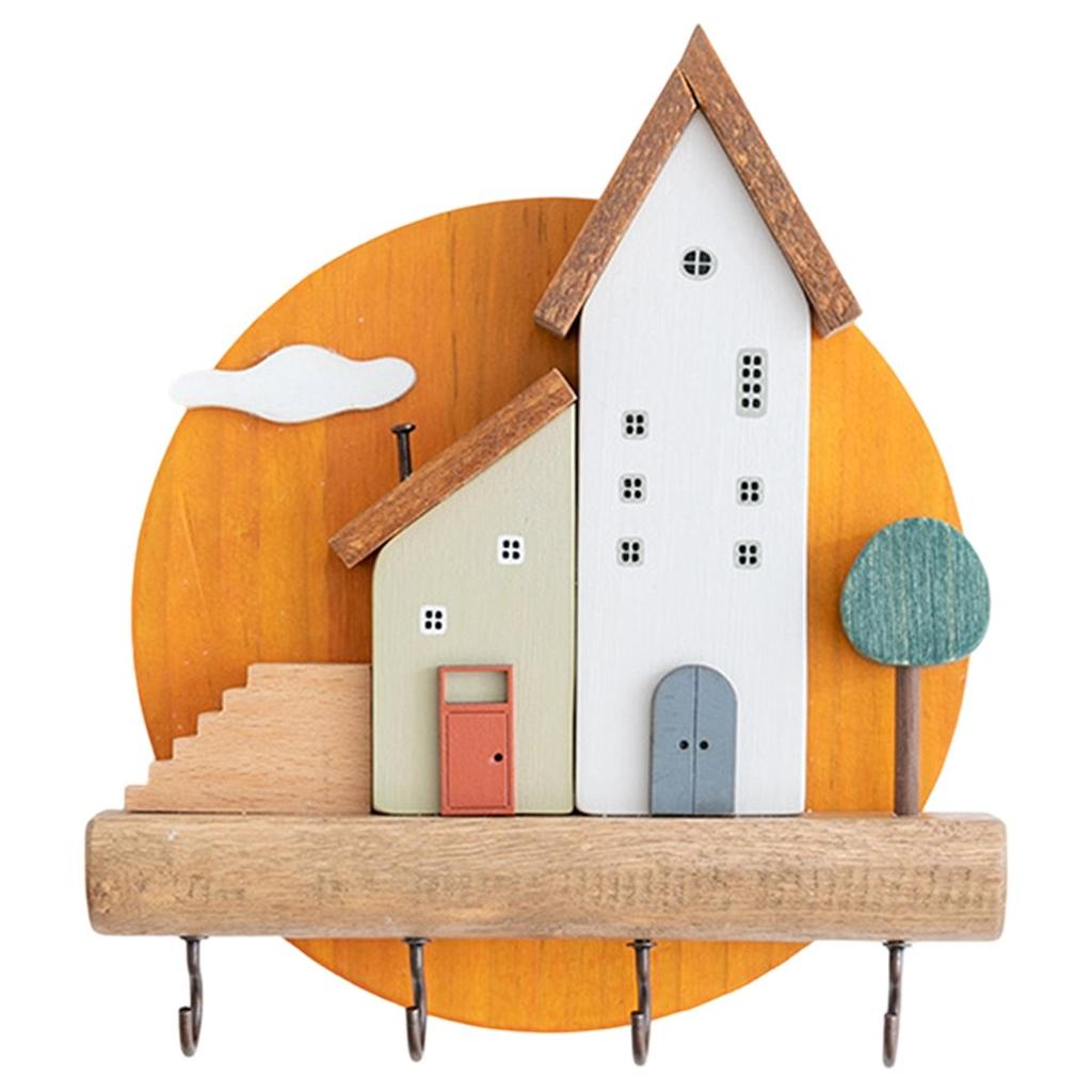 Cute Art Wooden Key Hook Wall Decorative Shelf Jewelry Hat Clothes Towel Small Items Storage Home Room Decoration Gift
