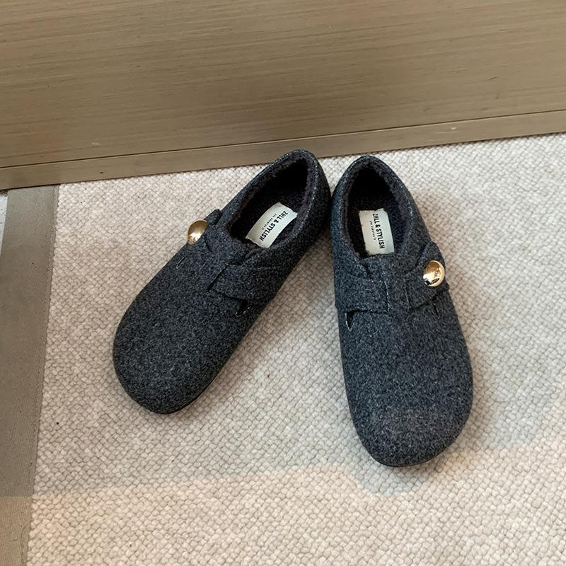 

Fleece women s woolen bag head lazy shoes, wearing single shoes outside, widening and fattening large size women s shoes 44 сірий колір