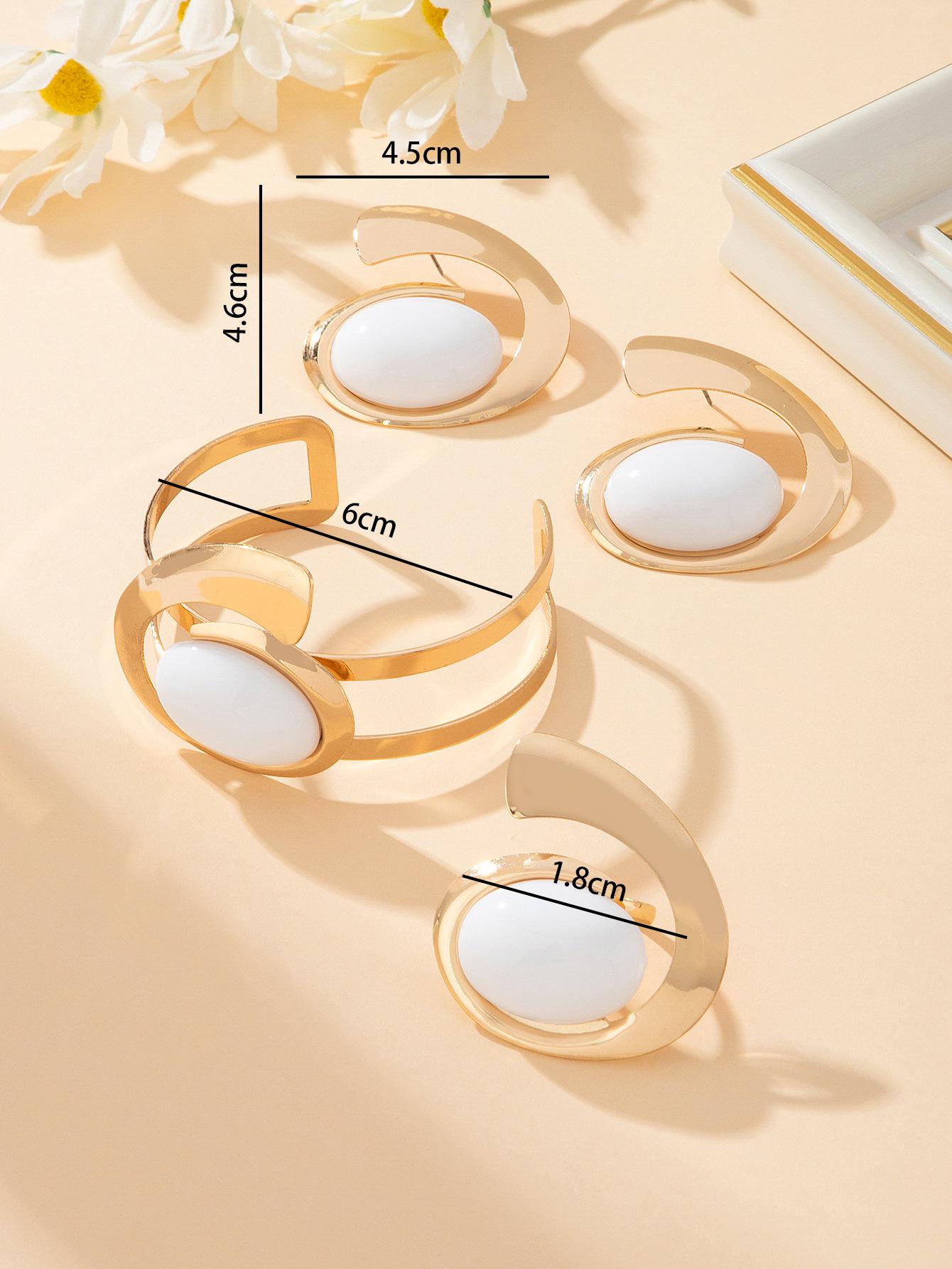 

Ретро европейские и американские геометрические женские серьги-гвоздики с инкрустацией драгоценными камнями и регулируемое кольцо-браслет