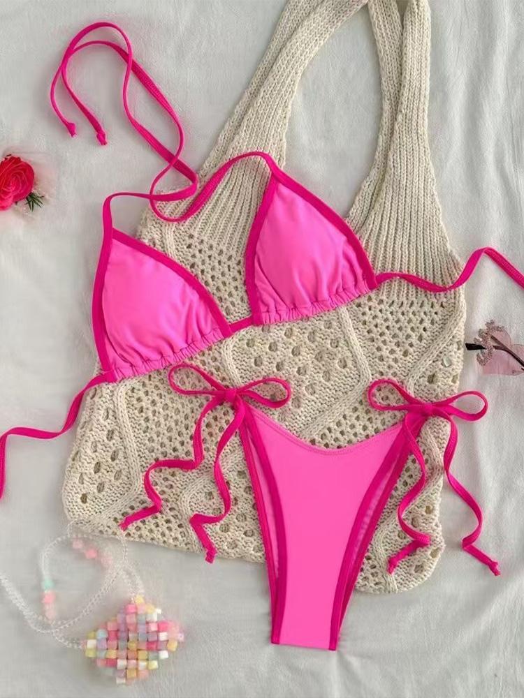 Bikini Sexy con Lacci Colore a Contrasto Set Costume da Bagno da Donna Diviso Bikini da Spiaggia 2026 Nuovo Bikini Senza Schiena per Tutte le Stagioni Set 2 Pezzi