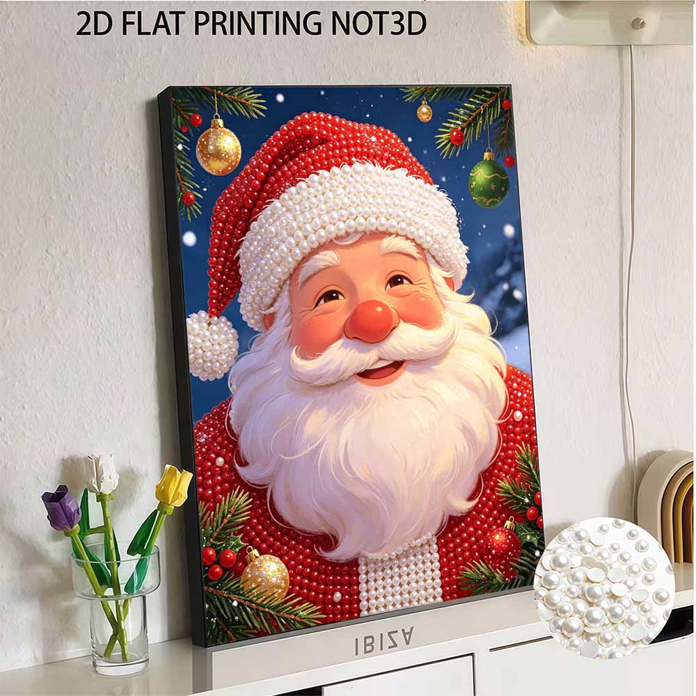 Frameless Pearl Bead Art Kit Santa Claus DIY Shiny Canvas Painting Creative Gift for Craft Lovers Home Wall Decor